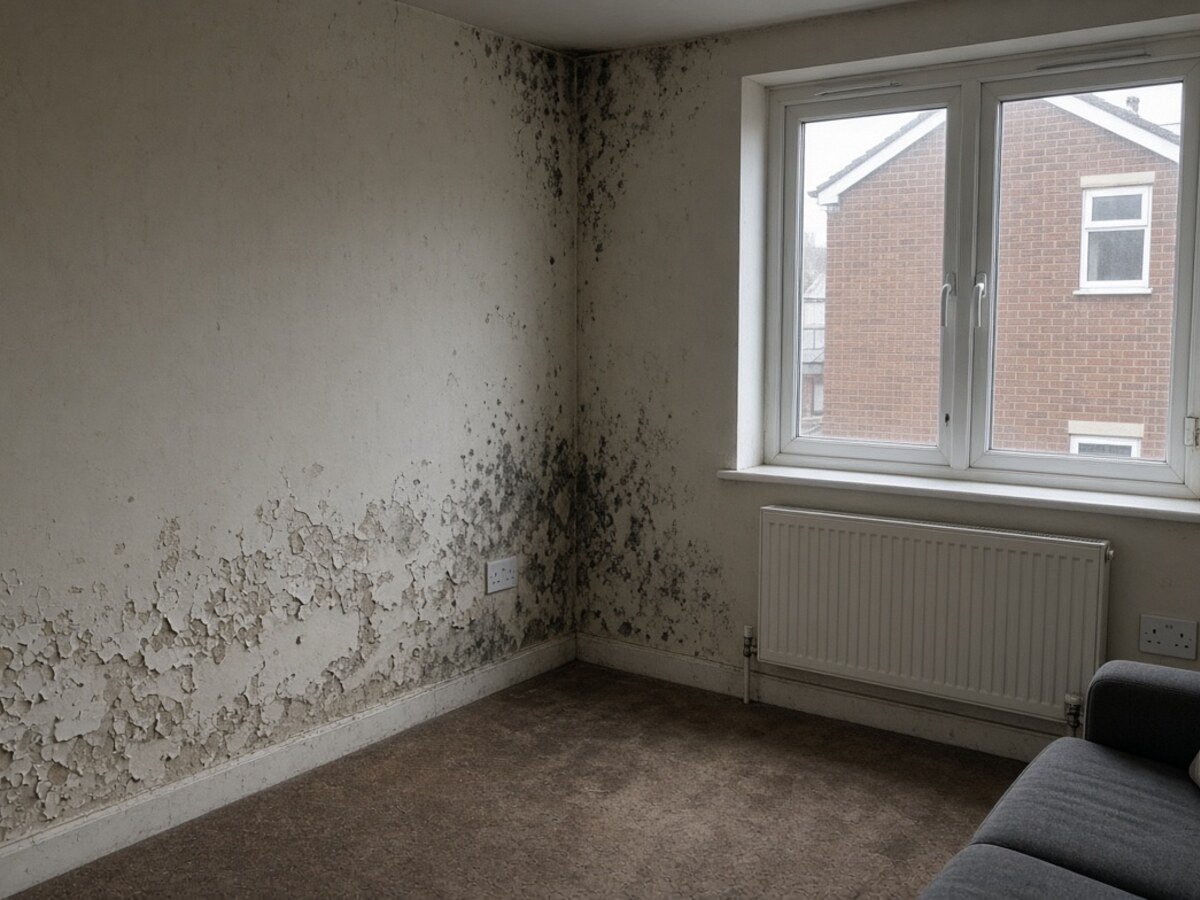 AI-generated illustration - Before: damp or mould damage, not a photo of an EYR job